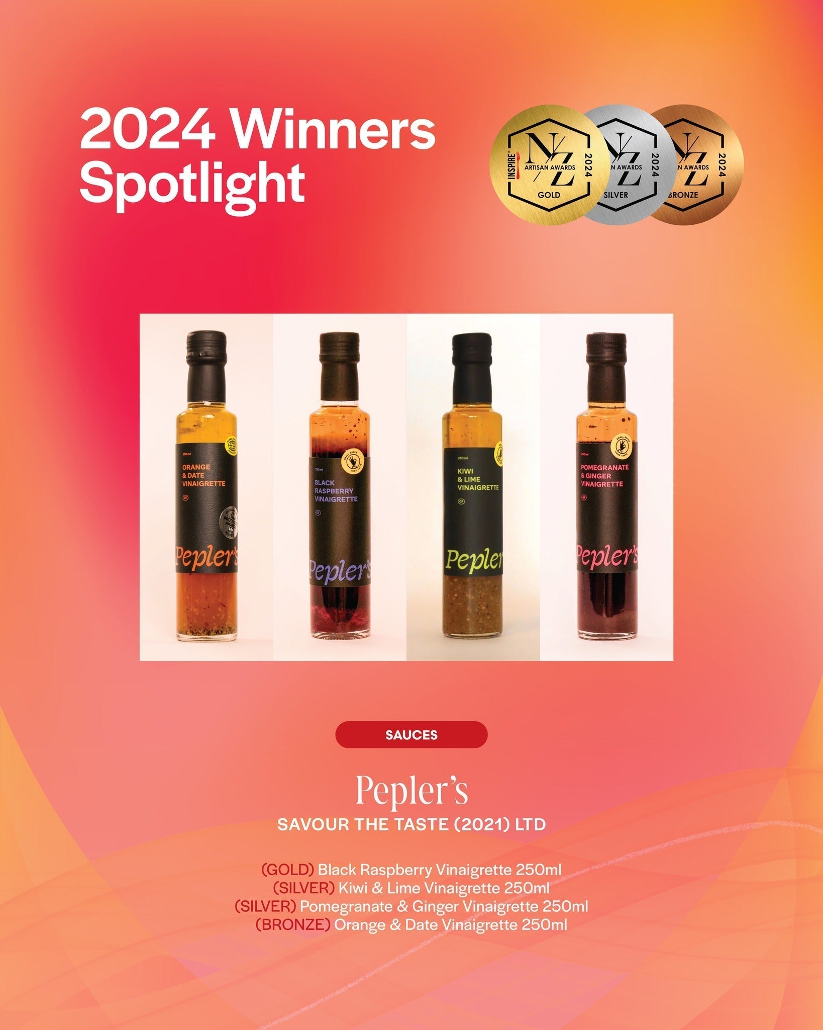 Pepler's Fine Foods Wins Big at the 2024 NZ Inspire+ Artisan Awards